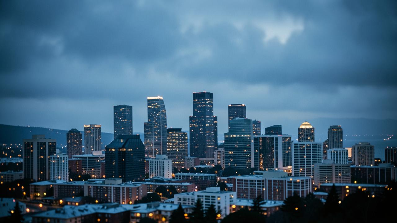 Skyline check: clouds over the Space Needle at golden hour.